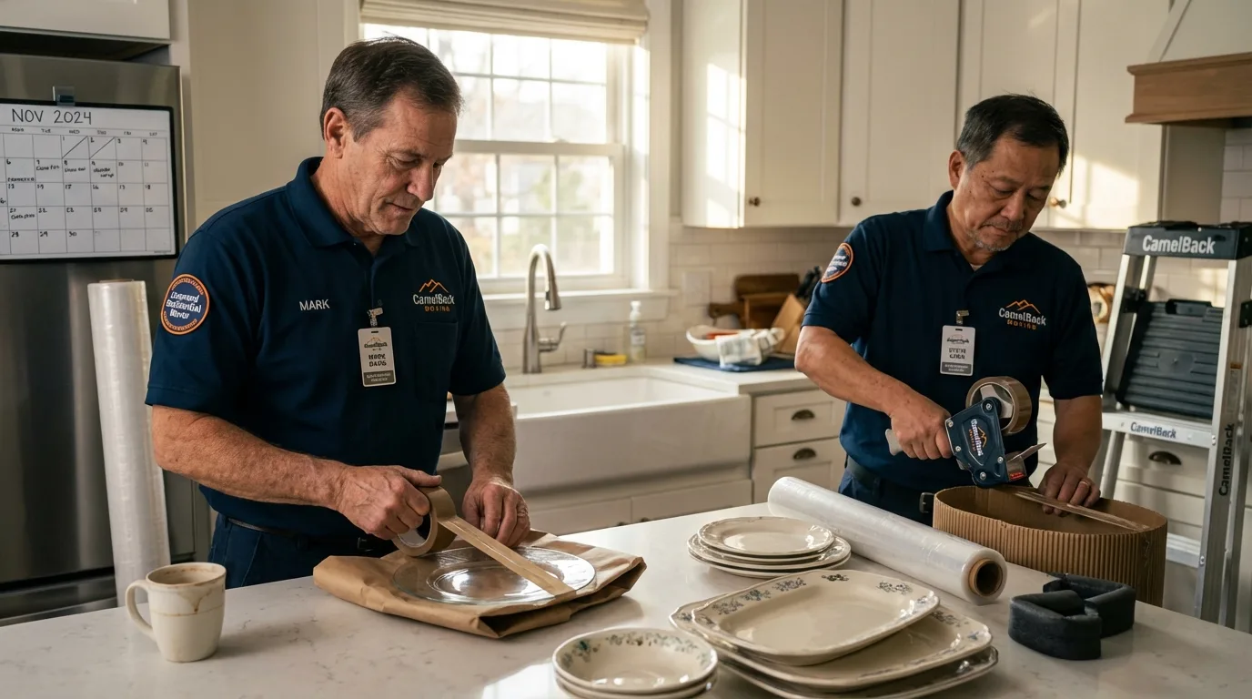 Professional crew packing kitchen dishware in Lester Prairie, MN